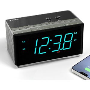 Réveil Radio Haut - Parleur stéréo Bluetooth, Radio FM, Double réveil, Snooze, variateur de luminosité, Chargement USB, réveil de Bureau dans la Chambre 3501S - Neuf