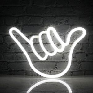 doigt signe au néon geste chanceux néon blanc enseigne lumineuse au néon en forme de main pour bar de chambre à coucher - Neuf