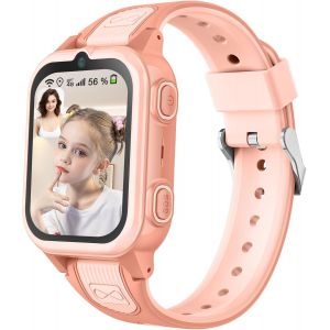 Montre Connectée Intelligente Enfant Avec 4G Wifi Gps Téléphone Contrôle Parental Étanche Appels Vidéo Sms Sos Mode Cours Rejet Appels Inconnus Appareil Photo Réveil Musique Pour Garçon Fille (Rose) - Neuf