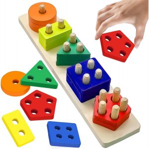 KAL-Giochi Baukl&ouml;tze &iquest;&iquest;Legno Per Bambini 20 Pcs Jouet En Bois &Agrave; Empiler Et Tri Jouet &Eacute;ducatif De Couleurs Et Jouet En Bois &Agrave; Empiler Et &Agrave; Trier Jeux D'Activit&eacute; Et De D&eacute;veloppement - Neuf