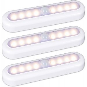 Lot de 3 18cm lampes à détecteur de mouvement pour l¿intérieur,à coller,fonctionnement à piles,lumière LED sans fil pour armoire,escaliers,placard,cuisine,blanc chaud - Neuf