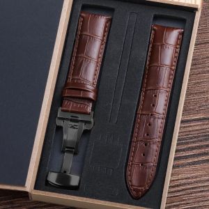 Typi-Bracelets De Montre En Cuir De Vache Véritable Avec Boîte,14mm 16mm 18mm 20mm 21mm 22mm 24mm,Bracelet De Montre Avec Fermoir Papillon,Ceinture|Bn-Bk|14mm - Neuf