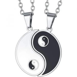 2pcs Pendentif Collier Couple Tai Chi Yin Yang Univers S&eacute;parable Puzzle Amour Amiti&eacute; Acier Inoxydable Amoureux Accessoire Noir - Neuf