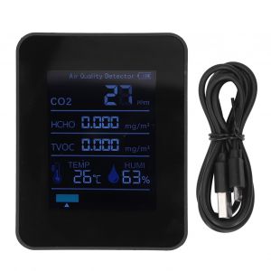 Detecteur de dioxyde de carbone 5 en 1, composants electroniques ABS, 1500 mAh, temperature et humidite, pour la maison et le bureau, noir - Neuf