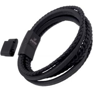 Kal-Bracelet Tress&eacute; En Cuir V&eacute;ritable Noir Ou Marron U2013 Bracelet Pour Homme Avec Fermeture Magn&eacute;tique En Acier Inoxydable Bracelet En Cuir Avec Maillon Suppl&eacute;mentaire - Neuf