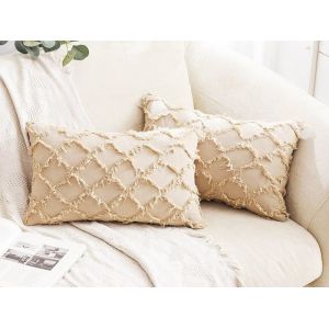 Lot De 2 Housses De Coussin En Coton Et Lin Kaki Pour Canap&eacute; Et D&eacute;coration Int&eacute;rieure - Neuf
