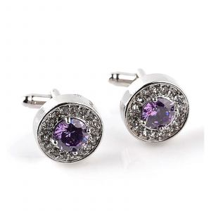 Boutons De Manchette Pour Homme, Bijoux En &iquest;&iquest;Mail Blanc Et Violet Avec Cristal, Ronds, Pour Chemise De Mariage, Accessoires De Costume (Paire) - Neuf