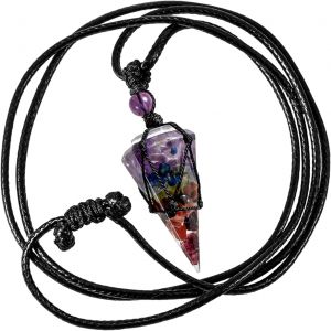 Hexagone Pierre Precieuse Collier,Divinatoire Aura Cristaux Pierres Pr&eacute;cieuses Naturelle Cristal Pendentif Cordon R&eacute;glable Cuir Noir,Pour Convient Aux Femmes Et Aux Hommes&iquest;Pierre Color&eacute;e&iquest; - Neuf