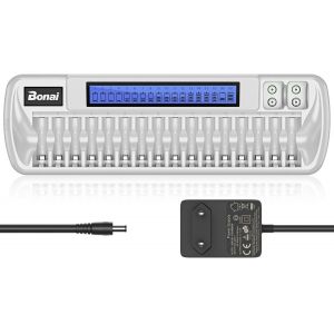 Chargeur Piles Rechargeable Rapide 16+2 Solts, Universel Pour Aa/Aaa/Ni-Mh/Ni-Cd/9V Piles Rechargeables, &Eacute;cran Lcd Intelligent, Chargeur Rapide Dc 12V/1A - Neuf