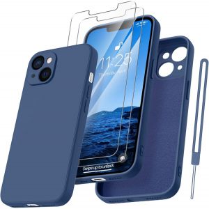 Pps-Coque Protection Caméra Pour Iphone 13 Avec 2 Pièces Verre Trempé, Housse De Protection Silicone Antichoc Doublure Microfibre Douce Ultra Fine Coque Iphone 13 6.1"" (Bleu Saphir) - Neuf