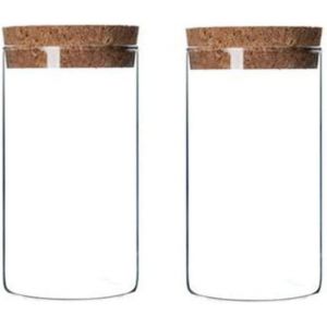 Lot De 2 Bouteilles De 300 Ml En Verre Transparent Vides Avec Bouchon En Liège-Rechargeable Pour Aliments Secs-Bocaux De Conservation Pour Fleurs - Neuf