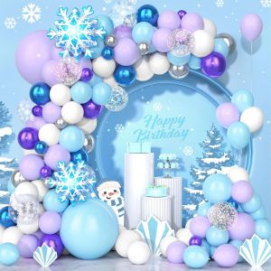 Ballons Frozen 120Pièces,Ballon Violet Bleu MaViolet Blanc Argent Confettis Féérique Thème Neige Ballon Arche Guirlande Flocon Anniversaire Hiver Fille Garçon Enfant Fournitures Fête - Neuf