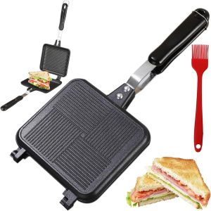 Jexnovashop-Po&ecirc;le &Agrave; Frire Double Face: Po&ecirc;le &Agrave; Sandwich, Machine &Agrave; Pain Grill&eacute; Avec Poign&eacute;es Po&ecirc;le, Poign&eacute;es R&eacute;sistantes &Agrave; La Chaleur Gaufrier Pour Cuisine Ne Convient Pas Aux Plaques &Agrave; Induction - Neuf