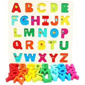 DDA-Lettres Puzzles en Bois -26 Alphabet Coloré pour Apprendre Les Lettres, Assortir et Trier - Jeux educatif Enfant 2 Ans - Neuf