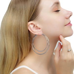 Kal-Boucles D'oreilles Argent Grand Cercle Boucles D'oreilles Boho Grand Cercle Boucles D'oreilles Tube Rond Poli Boucles D'oreilles Boucles D'oreilles Bijoux Pour Femmes Et Filles Cadeaux - Neuf