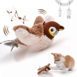 Jouet de chat d'oiseau volant interactif &eacute;lectronique battant des ailes,Jouet de battement de moineau - Neuf