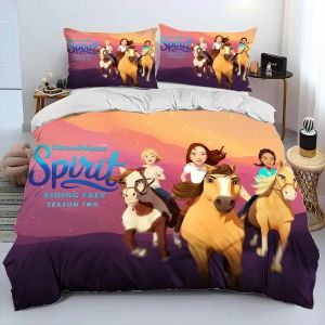 Parure De Lit Spirit Riding Free Horses, Housse De Couette Pour Enfants, Motif Chevaux De Dessin Anime, Taille King/Queen, Decoration De Chambre, Cadeaux - Neuf