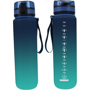 Kalanka-Bouteille D'eau De 1 L Avec Marqueurs De Temps - Bouteille D'eau Motivante Pour Salle De Sport, Randonnée, Fitness, Yoga (Bleu-Vert) - Neuf