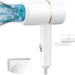 800 W S&egrave;che-Cheveux Pliant, S&egrave;che-Cheveux Silencieux Avec Buse Pour Le Coiffage, S&egrave;che-Cheveux De Voyage, 2 Niveaux De Chauffage Avec Bouton - Neuf