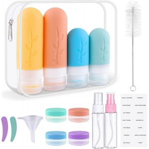 KALANKA-Flacons Voyage Silicone, 16 Pièces Accessoires de Voyage, Kit Complet de Récipients pour Shampoing, Lotion et Cosmétiques, Avion Cabine (Couleur) - Neuf