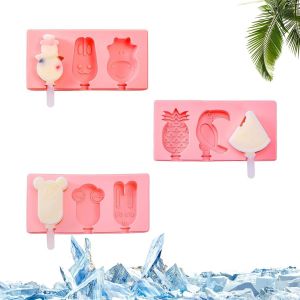 Eryi-Lot De 3 Moules À Glace En Silicone Avec Couvercle, Réutilisables, Pour Faire Soi-Même Des Glaçons Pour Enfants, Avec Bâtonnets De Glace, Idéal Pour La Crème Glacée, Le Jus Et Le Yaourt - Neuf
