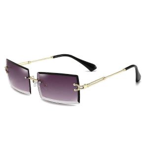 Lunettes de soleil rectangulaires vintage pour femmes hommes mode rétro lunettes carrées montures sans monture lentille lunettes - Neuf