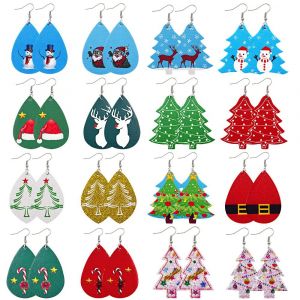 Boucles D'oreilles En Cuir Pour Femmes, Boucles D'oreilles De Noël, Boucles D'oreilles En Forme De Larme, Boucles D'oreilles De Vacances En Similicuir Pour Décorations De Fête De Noël Et Du Nouvel An - Neuf