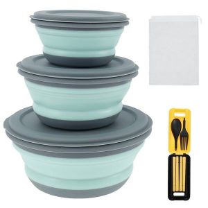 Lot De 3 Gamelles Pliables En Silicone &Eacute;cologiques &iquest; Gamelles De Voyage Pliables Et Portables Avec Couvercle Pour La Nourriture Et Les Animaux De Compagnie - Neuf