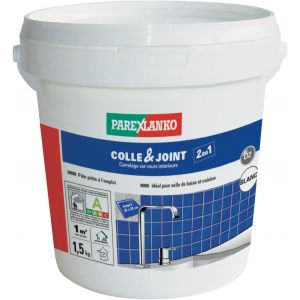 Colle carrelage et joint en p&acirc;te - Colle & Joint 2 en 1 - Blanc - Pour mur int&eacute;rieur - Sp&eacute;cial pi&egrave;ces humides - Pr&ecirc;te &agrave; l'emploi - 1,5kg - Neuf