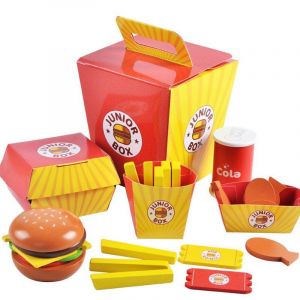 Simulation de Hamburger en bois, frites, mod&egrave;le de restauration rapide, ensemble de jouets pour enfants, jouets de cuisine, cadeaux pour filles et gar&ccedil;ons - Neuf