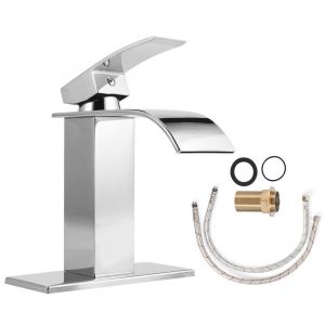 HJLIAN Robinet de lavabo cascade a poignee unique 9/16, bec large, robinet monotrou pour eau chaude et froide - Neuf