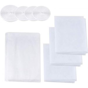 4 Pièces Moustiquaire Fenêtre Filet Écran Insecte, Fly Bug Mosquito Protection D'écran en Maille Filet, 130 cm x 150 cm, 150 X 200cm, avec 4 Auto-Rubans Adhésifs (Blanc) - Neuf