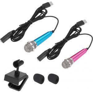 ASFASFq-Lot de 2 mini microphones de type C avec support, coque en éponge pour enregistrement de voix de téléphone, bleu/rose vif - Neuf