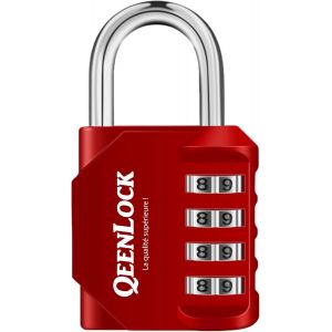 Cadenas Code 4 Chiffres, Cadenas a Code Pour Casier Vestiaire Sport, College, Scolaire, Cadna avec Code Exterieur Pour Portail, Abri de Jardin,couleurs noir, bleu, rouge (rouge) - Neuf