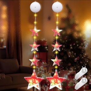 Jgd-2 Pi&egrave;ces &Eacute;toile D&eacute;coration Lumineuse De No&euml;l Avec Ventouse 8 Modes Lumi&egrave;re Chaude Guirlande Lumineuse Noel A Pile Lumi&egrave;res De Fen&ecirc;tre Suspendue Pour Int&eacute;rieur Ext&eacute;rieur F&ecirc;tes Balcons - Neuf