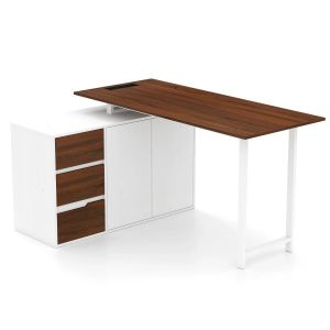 Bureau en L r&eacute;versible 138 x 104 x 74 cm avec prise encastr&eacute;e et 3 tiroirs style industriel en bois blanc Helloshop26 20_0010900 - Neuf