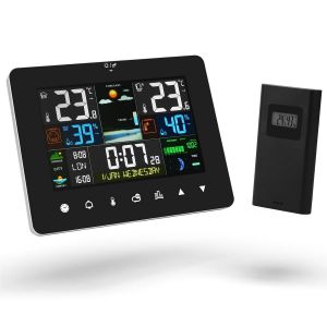 Station M&eacute;t&eacute;o Sans Fil, Thermom&egrave;tre Num&eacute;rique M&eacute;t&eacute;orologique avec Capteur Exterieur Interieur, &Eacute;cran LCD Hygrom&egrave;tre Barom&egrave;tre Pr&eacute;visions M&eacute;t&eacute;o 8 Heures pour Bureau, Maison - Neuf