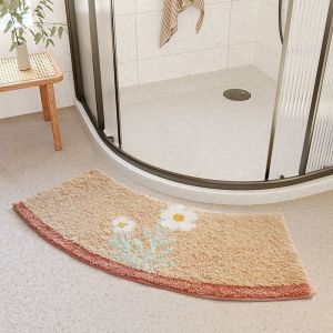 Tapis de bain incurv&eacute; Cam&eacute;lia, tapis de douche d'angle antid&eacute;rapant, tapis de bain incurv&eacute; quart de cercle, tapis de douche festonn&eacute;, dessous antid&eacute;rapant, absorbant, lavable, 40 x 100 cm - Neuf