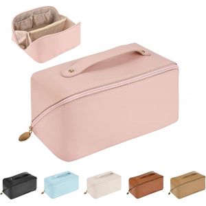 (Rose) Trousse de maquillage, trousse de maquillage de voyage de grande capacité, avec poignée a - Neuf