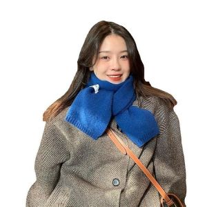 Écharpe De Tricot Polyvalente De Couleur Unie,Écharpe Chaude De Mode Étudiante Féminine (Bleu Trésor) - Neuf