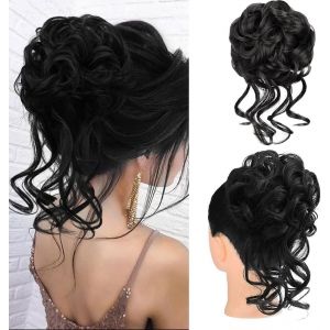 Grand Chignon, Chouchou Avec Cheveux, Postiche Boucl&eacute;e Avec Bande &Eacute;lastique, Pour Femmes Et Filles (M&eacute;lange De Marron Clair 12/24) - Neuf