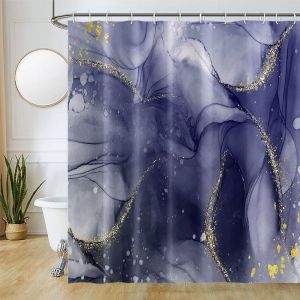 Sjzg-Rideau Douche Anti Moisissure, Rideau De Douche 180x200cm Bleu Effet Marbre Violet Moderne Rideaux De Baignoire Tissu Lavable Imperm&eacute;able Polyester Rideaux Salle De Bain Avec 12 Crochets - Neuf