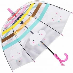 Parapluie &Agrave; Bulles Transparent Pour Enfants Ouverture Automatique Des Nervures &Agrave; 8 Fibres Avec Une Poign&eacute;e Facile &Agrave; Saisir Parapluie Arc-En-Ciel &Agrave; D&ocirc;me Transparent - Neuf