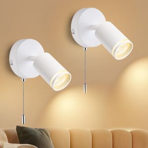 Subzonal-2x Led Applique Murale Interieur, Blanc Gu10 Spot Mural, Lampe Murale Orientables 350&deg; Avec Interrupteur, Moderne Plafonnier Spot De Plafond Aluminium Pour Chambre Salon Cuisine, Sans Ampoul - Neuf