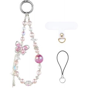 KAL-Chaîne De Téléphone Perlée Rose Délicate Sangle De Téléphone Bracelet De Perles Fait Main Pour Tous Les Téléphones Clés Sac Appareil Photo Disque U - Neuf