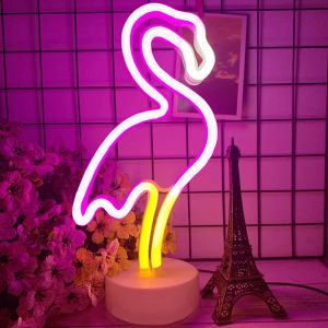 Eryi-Enseignes Au Néon Pour Chambre À Coucher Avec Base De Support, Batterie Ou Usb, Décoration Lumineuse Pour La Fête D`Anniversaire De Noël Salon Chambre À Coucher Table Enfants Cadeaux. (Flamant) - Neuf