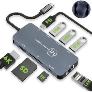 Hub USB C Hdmi 8 en 1 pour Mac, 8 Port 3.2, Dock Station d'accueil USB C vers USB C Pc Portable, Transmission Ultra Rapide 10 Gbps, avec LAN, SD,Micro SD, Pd 100W,Serre-c&acirc;bles Offerts - Neuf