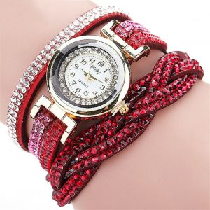 Montre-Bracelet A Quartz Multicouche Ccq Pour Femme, Bracelet Tendance Avec Strass (Rouge) - Neuf