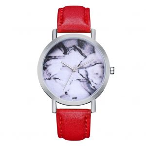 Montre-Bracelet Zhoulianfa A Quartz Pour Femme, Cadran Marbre, Boitier Argente, Alliage Pu (Rouge) - Neuf