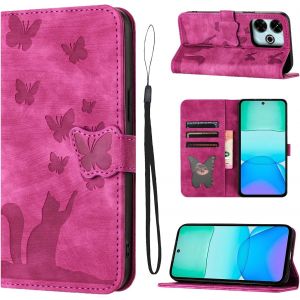 Sansh-Housse Protection Pour Xiaomi Redmi 13 6.79 Pouces Matériau En Cuir Pu Coque Xiaomi Redmi 13 Avec Fentes Pour Cartes Coque Redmi 13 Rose - Neuf